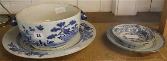 Chinese charger, tureen base and 2 dishes